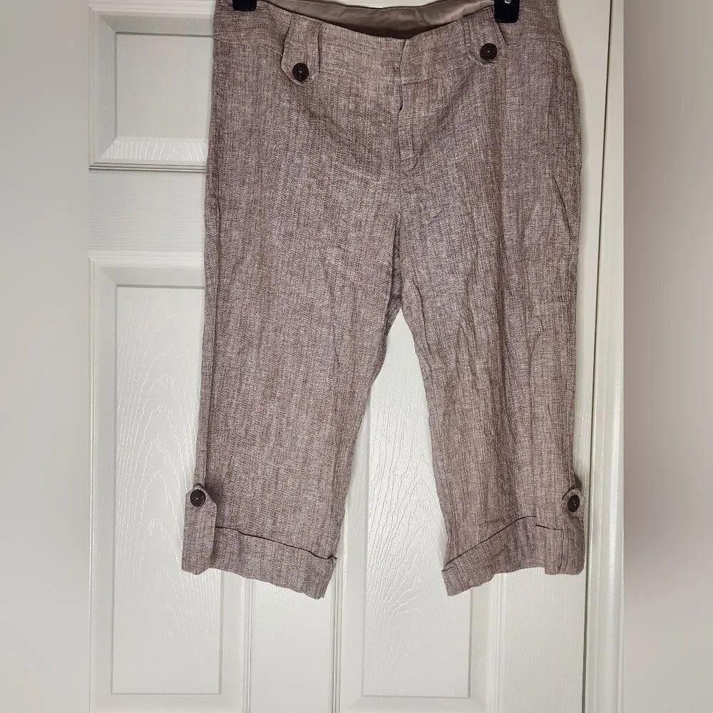 Heart Soul 13 Beige Pale Taupe LINEN Blend Belt Loops Zipper Women’s Capri